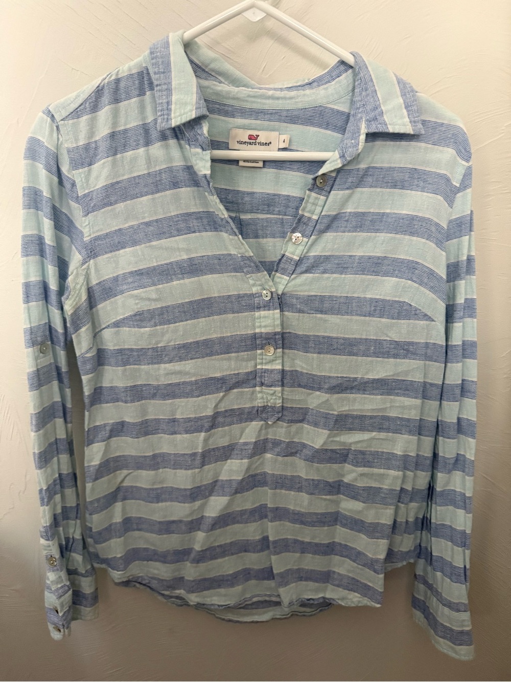 Vineyard Vines Green Light Blue Striped Button Front Shirt